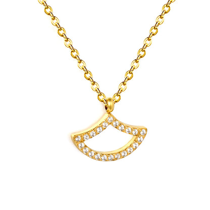 Adjustable Curved Fan Shape Pave CZ Pendant Necklace | Length 40+5cm | 18K Gold Plated Stainless Steel | Wholesale MOQ 12