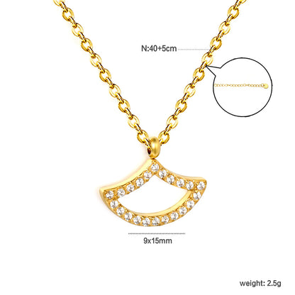 Adjustable Curved Fan Shape Pave CZ Pendant Necklace | Length 40+5cm | 18K Gold Plated Stainless Steel | Wholesale MOQ 12