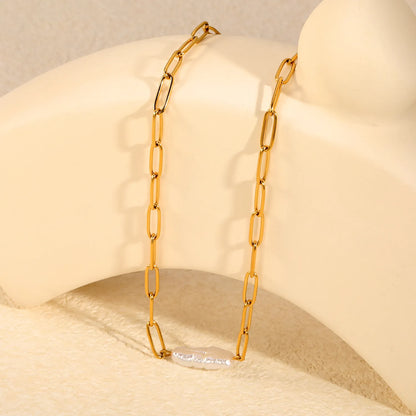 Baroque Irregular Freshwater Pearl Paperclip Chain Necklace | Adjustable 40+5cm | Wholesale MOQ 12