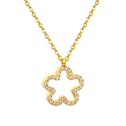 Hollow Pave CZ Four-Leaf Clover Pendant Necklace | 18K Gold Plated Stainless Steel Necklace | Adjustable 40+5cm | 18K Gold Plated Stainless Steel | Wholesale MOQ 12