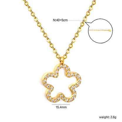 Hollow Pave CZ Four-Leaf Clover Pendant Necklace | 18K Gold Plated Stainless Steel Necklace | Adjustable 40+5cm | 18K Gold Plated Stainless Steel | Wholesale MOQ 12