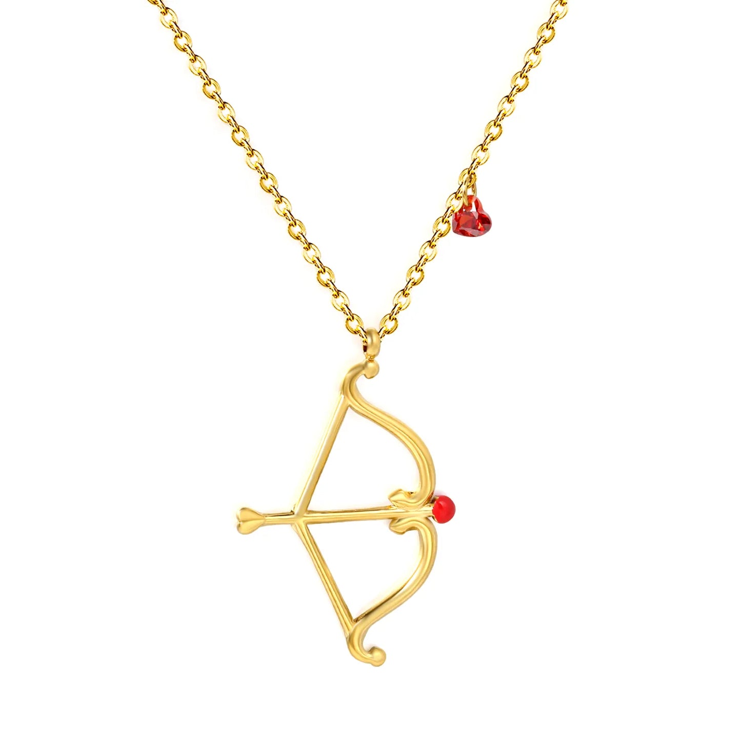 Cupid’s Bow & Arrow Red Heart CZ Pendant Necklace | Adjustable 40+5cm | Wholesale MOQ 12
