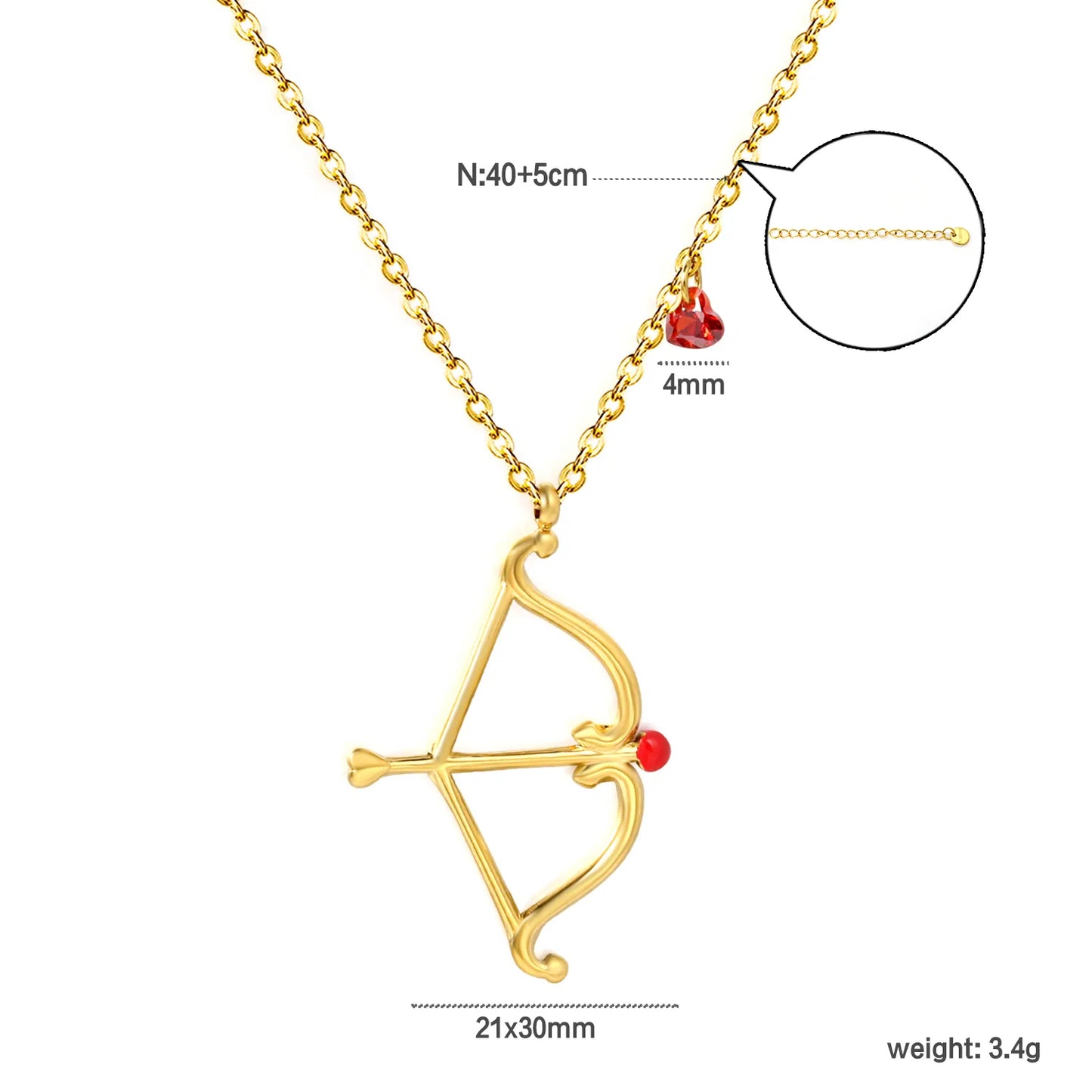 Cupid’s Bow & Arrow Red Heart CZ Pendant Necklace | Adjustable 40+5cm | Wholesale MOQ 12