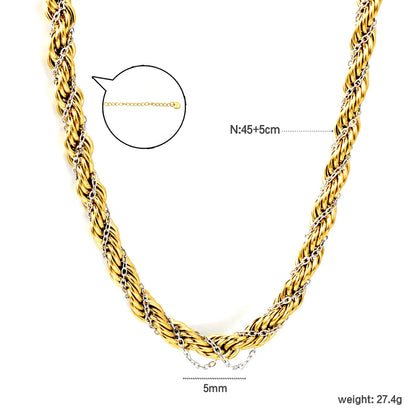 Two-Tone Double Layer Thick Rope Chain Choker Necklace | Adjustable Length 45+5cm | Mixed Silver Detail Twisted Rope Chain | Wholesale MOQ 12