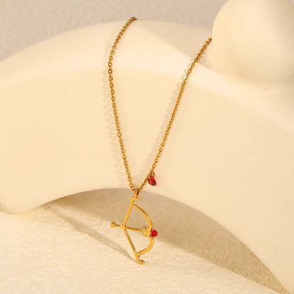 Cupid’s Bow & Arrow Red Heart CZ Pendant Necklace | Adjustable 40+5cm | Wholesale MOQ 12