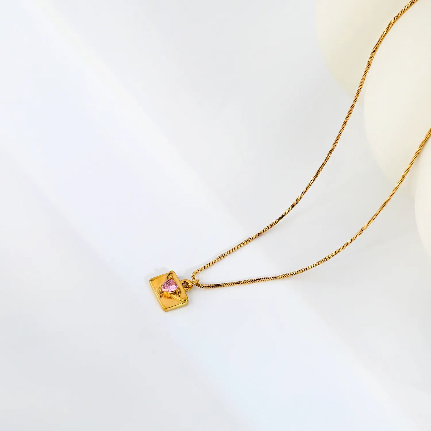 Pink Heart CZ Envelope Pendant Snake Chain Necklace | Adjustable 40+5cm | Wholesale MOQ 12