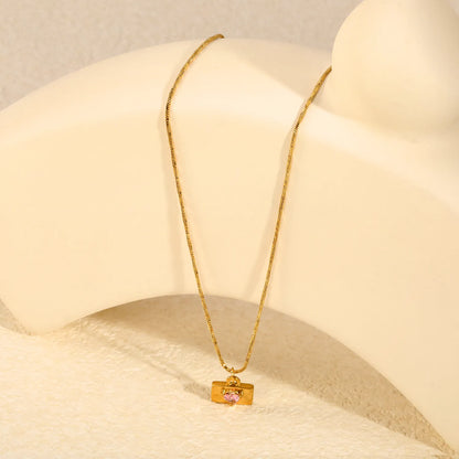 Pink Heart CZ Envelope Pendant Snake Chain Necklace | Adjustable 40+5cm | Wholesale MOQ 12