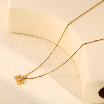 Pink Heart CZ Envelope Pendant Snake Chain Necklace | Adjustable 40+5cm | Wholesale MOQ 12