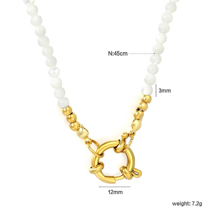 White Mother Of Pearl Bead Mixed Gold Ball Front Spring Ring Clasp Necklace | Wholesale MOQ 12