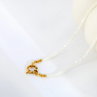 White Mother Of Pearl Bead Mixed Gold Ball Front Spring Ring Clasp Necklace | Wholesale MOQ 12
