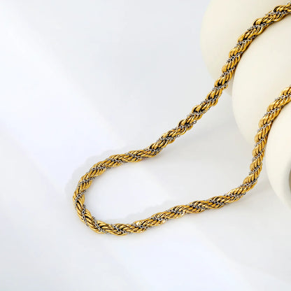 Two-Tone Double Layer Thick Rope Chain Choker Necklace | Adjustable Length 45+5cm | Mixed Silver Detail Twisted Rope Chain | Wholesale MOQ 12