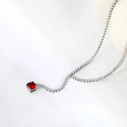 Round Red Garnet CZ Tennis Y-Drop Lariat Necklace | 2 Colors Options | Adjustable 45+5cm Stainless Steel Cubic Zirconia Pendant Necklace | Wholesale MOQ 12