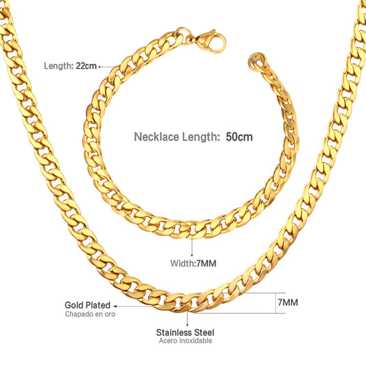 ASON Women/Men 7MM Width Necklace Set Stainless Steel Necklace with Bracelet Cuban Chain for Diy Jewelry Making