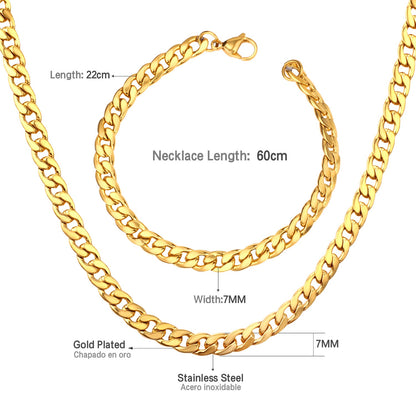 ASON Women/Men 7MM Width Necklace Set Stainless Steel Necklace with Bracelet Cuban Chain for Diy Jewelry Making