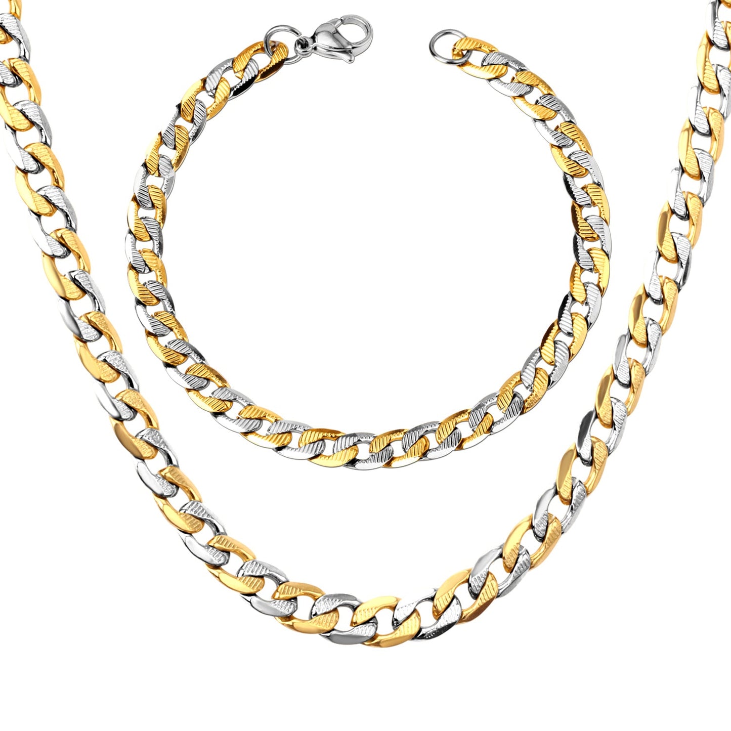 50CM & 55CM & 60CM Steel/Gold/Mixed Color Chain Set + 6MM Bracelet