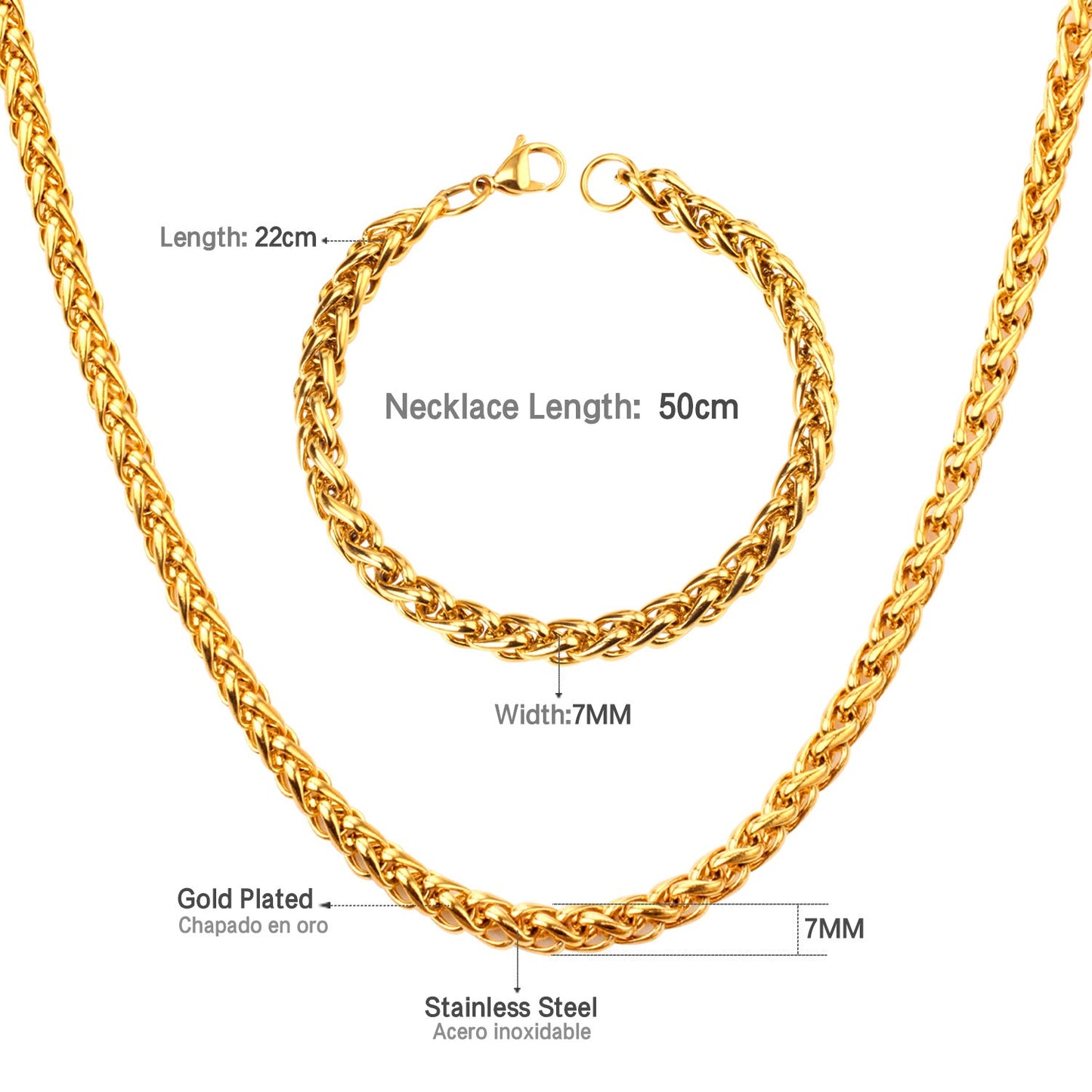 ASON Women/Men 7MM Width Necklace Set Stainless Steel Necklace with Bracelet Cuban Chain for Diy Jewelry Makings