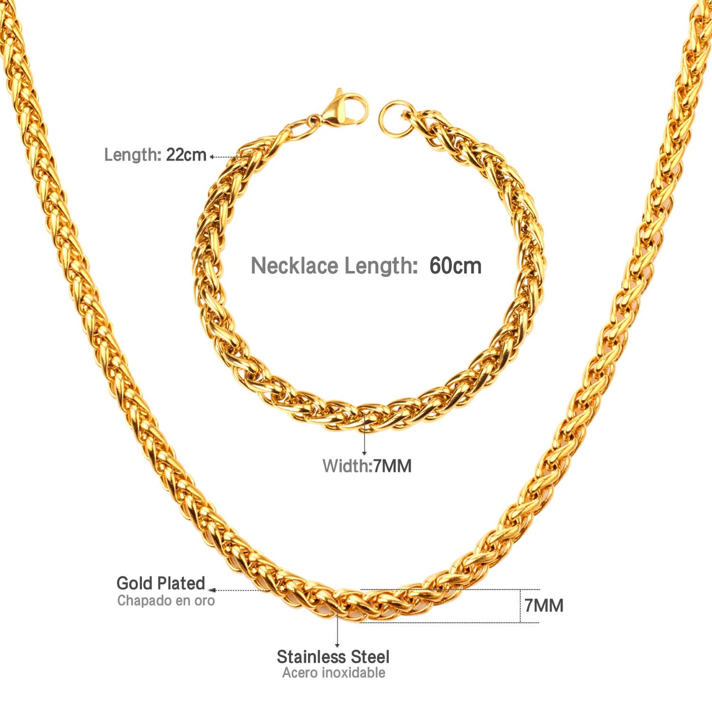 ASON Women/Men 7MM Width Necklace Set Stainless Steel Necklace with Bracelet Cuban Chain for Diy Jewelry Makings