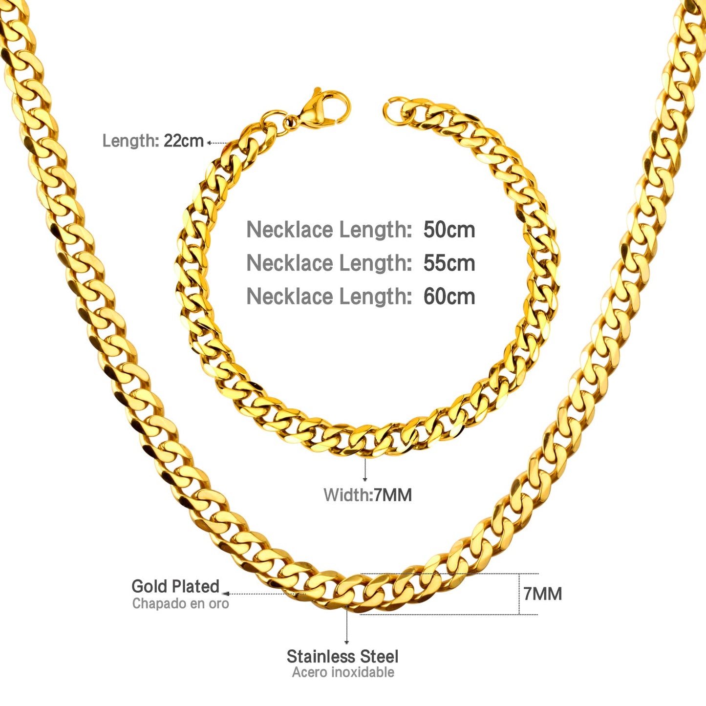 ASON Women/Men 6MM/8MM/10MM Width Necklace Set Stainless Steel Necklace with Bracelet Cuban Chain for Diy Jewelry Makings