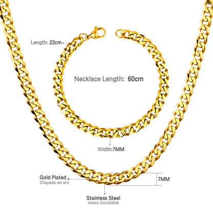 ASON Women/Men 6MM/8MM/10MM Width Necklace Set Stainless Steel Necklace with Bracelet Cuban Chain for Diy Jewelry Makings