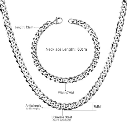 ASON Women/Men 6MM/8MM/10MM Width Necklace Set Stainless Steel Necklace with Bracelet Cuban Chain for Diy Jewelry Makings