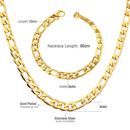 ASON Women/Men 8MM Width Necklace Set Stainless Steel Necklace with Bracelet Cuban Chain for Diy Jewelry Making