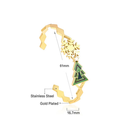 🎄 Wholesale Christmas Charm Bracelet | Gold Plated Holiday Design | Santa/Snowflake/Tree Charms | Stainless Steel Adjustable Bangle