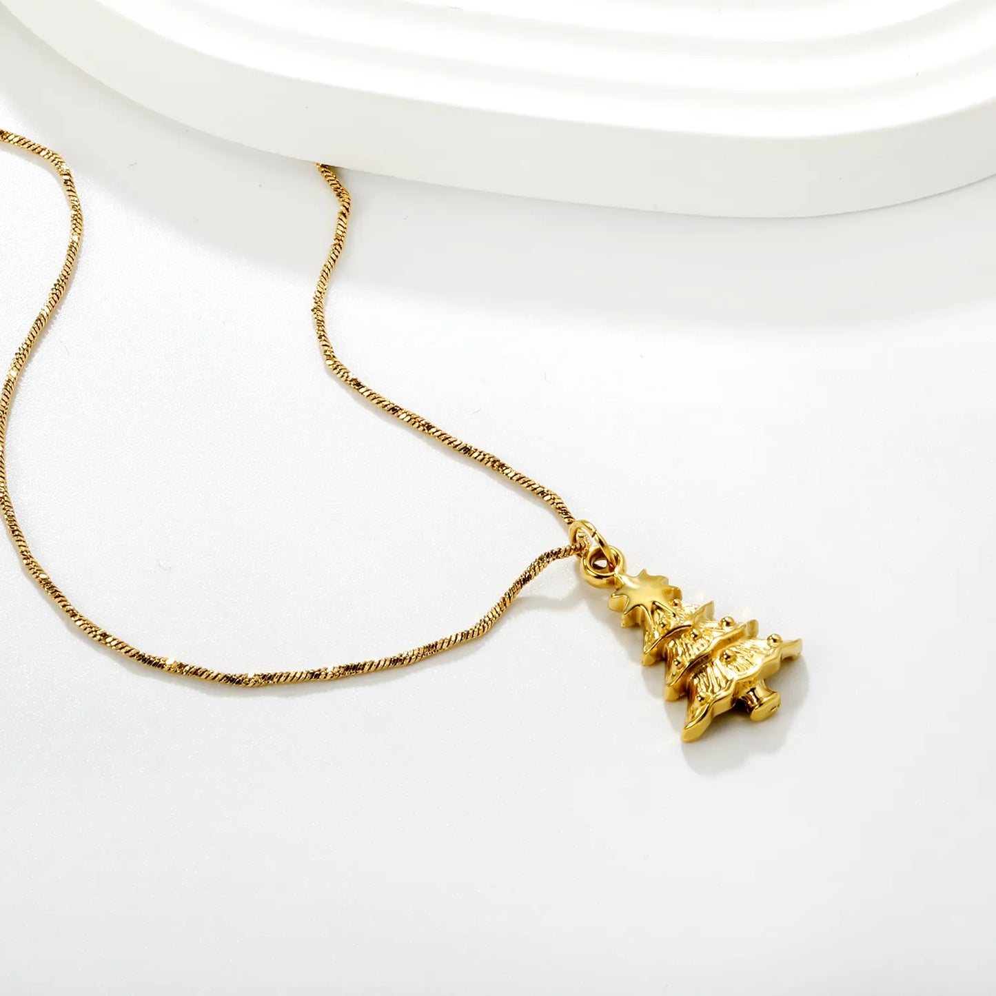 🎄✨ 18k gold plated 45+5cm Christmas tree pendant Stainless Steel Necklaces Wholesale (10+ Pieces) | Hypoallergenic & Tarnish-Free 🌍 | Trendy Pendants & Chains