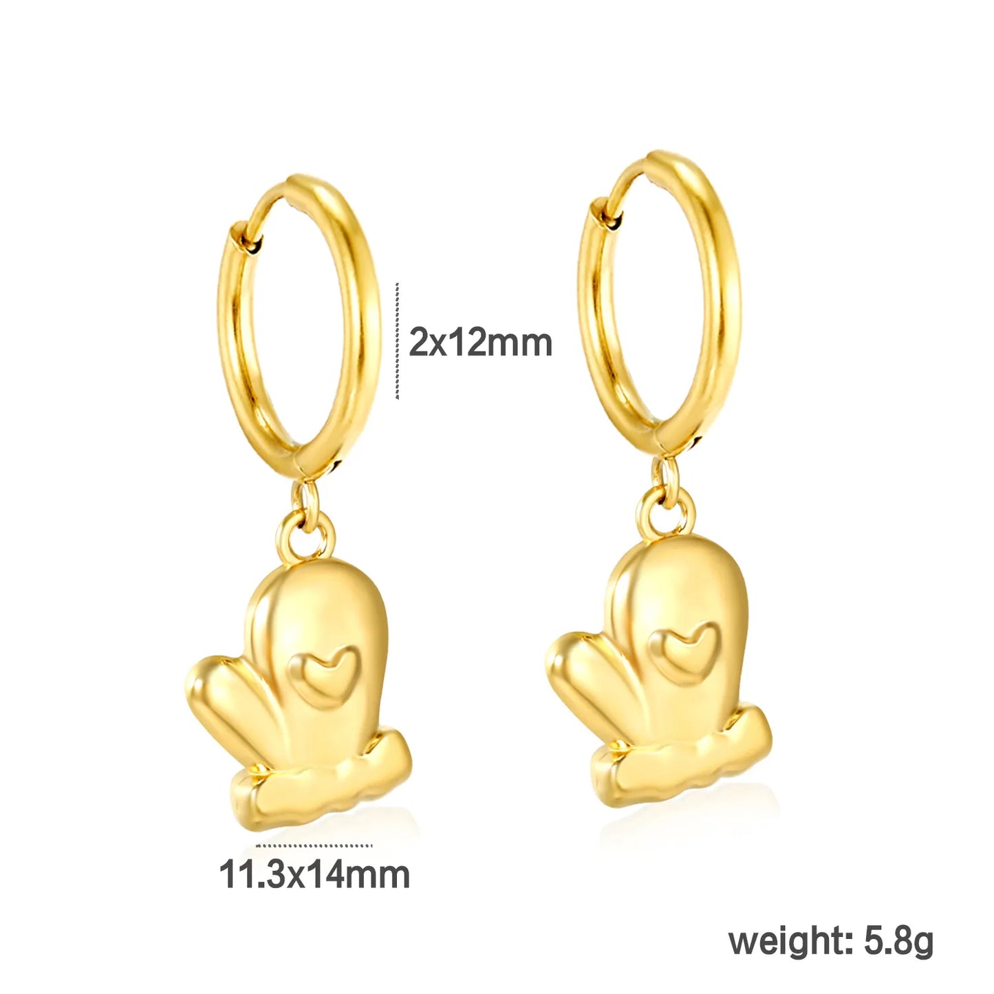 🎁 Wholesale Gold Christmas Glove Earrings | 11.3x14mm Holiday Design | Hypoallergenic Stainless Steel Studs | Seasonal Gift Jewelry