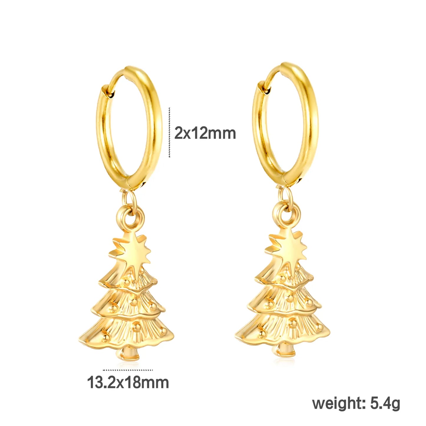 ✨🎄 Wholesale Gold Christmas Tree Earrings | 13.2x18mm Holiday Design | Hypoallergenic Stainless Steel Studs | Seasonal Gift Jewelry