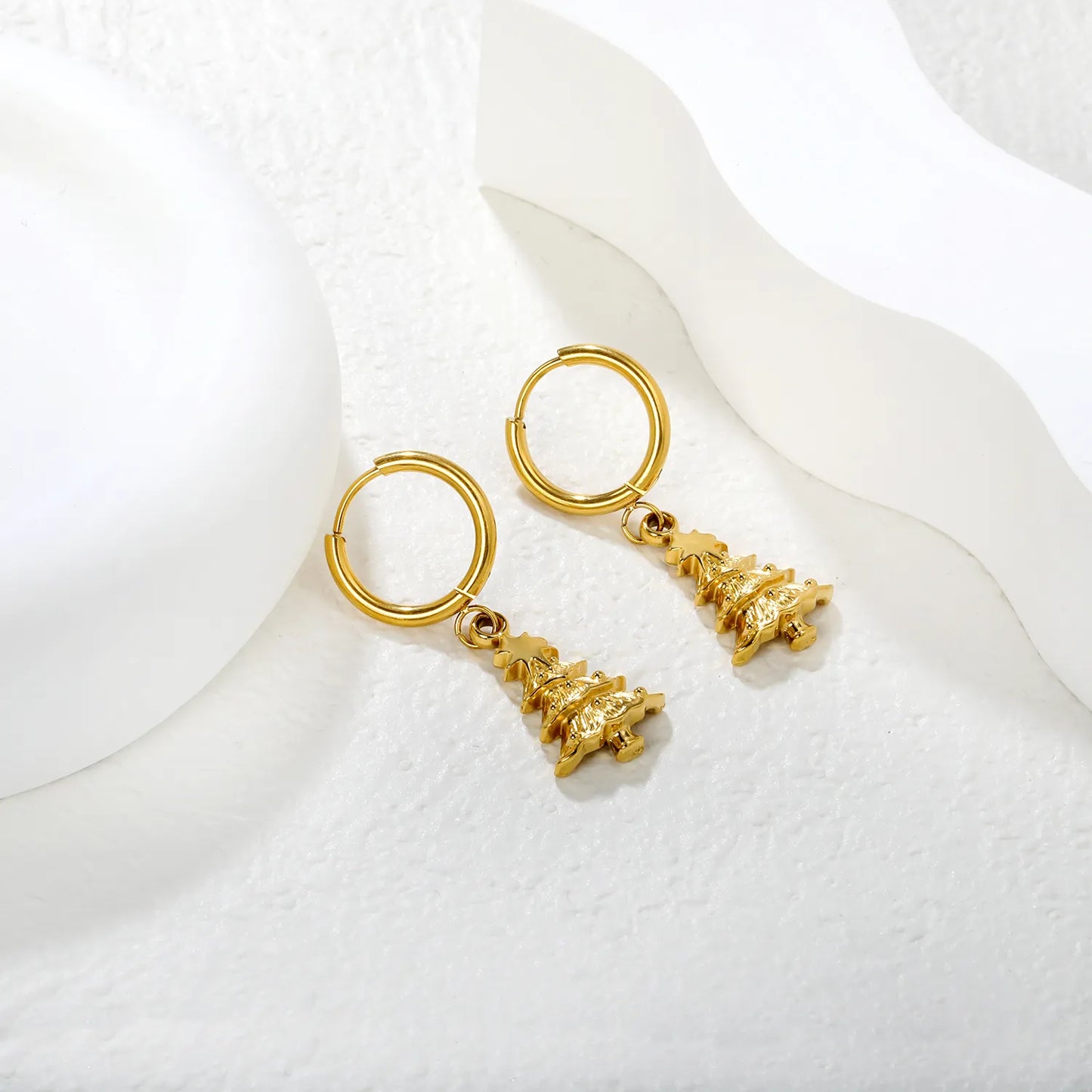 ✨🎄 Wholesale Gold Christmas Tree Earrings | 13.2x18mm Holiday Design | Hypoallergenic Stainless Steel Studs | Seasonal Gift Jewelry