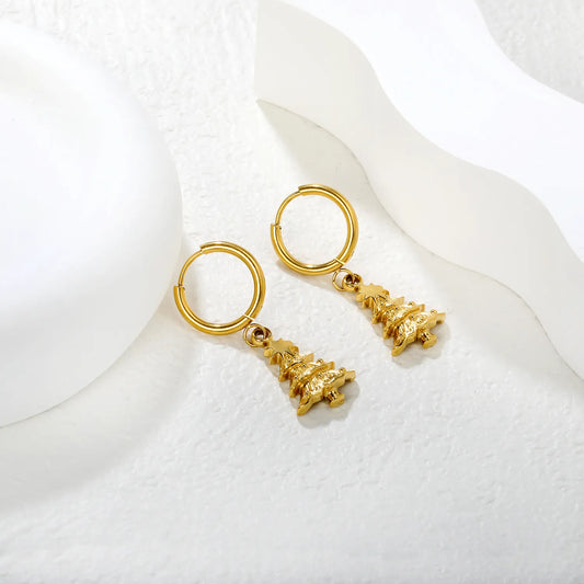 ✨🎄 Wholesale Gold Christmas Tree Earrings | 13.2x18mm Holiday Design | Hypoallergenic Stainless Steel Studs | Seasonal Gift Jewelry