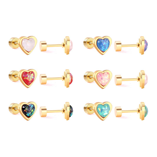 12 pairs steel/golden heart shaped gravel ombre screw back stud earrings