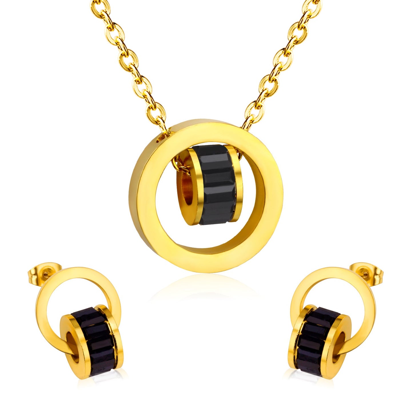 Gold Bezel Set with Black, White & Pink Diamonds