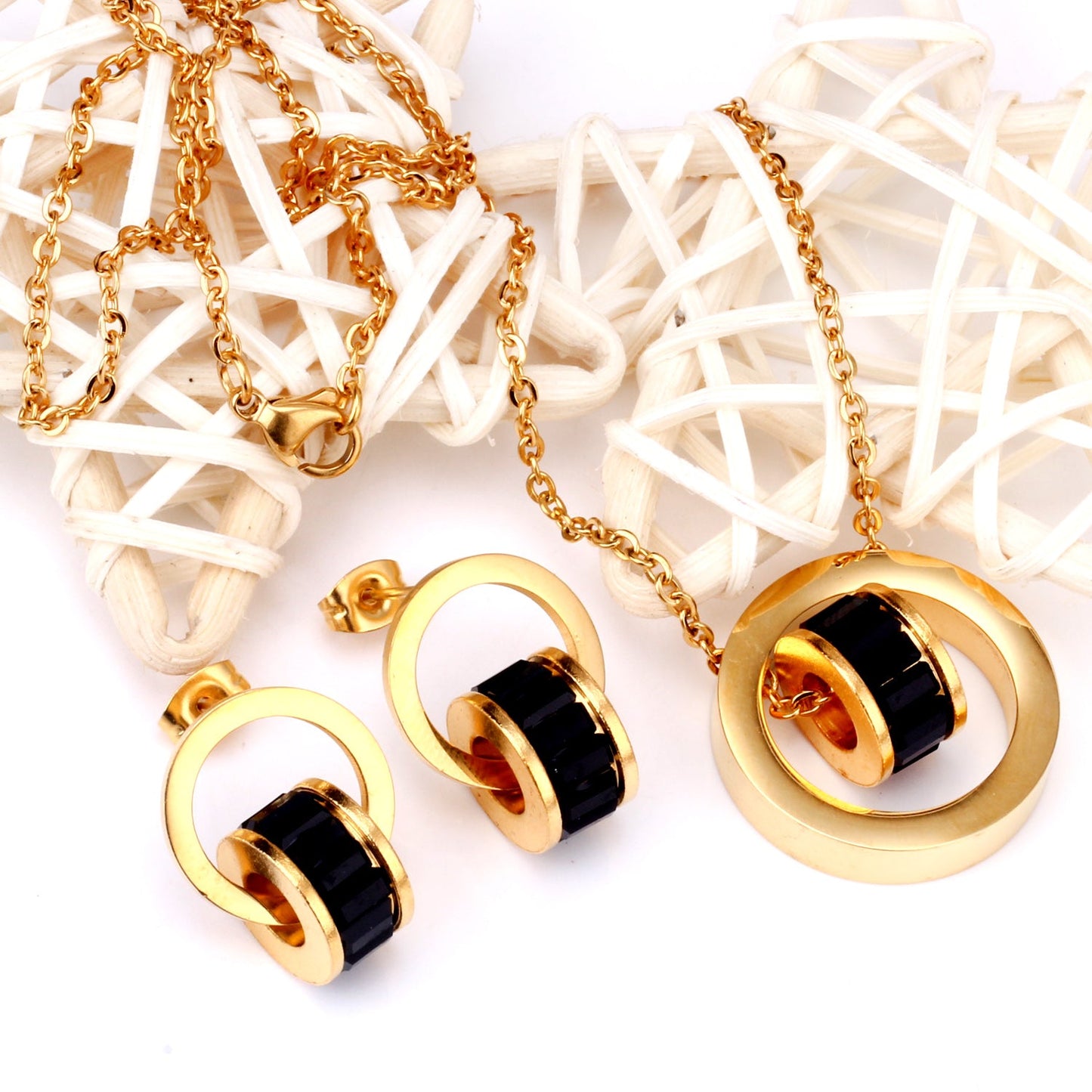 Gold Bezel Set with Black, White & Pink Diamonds