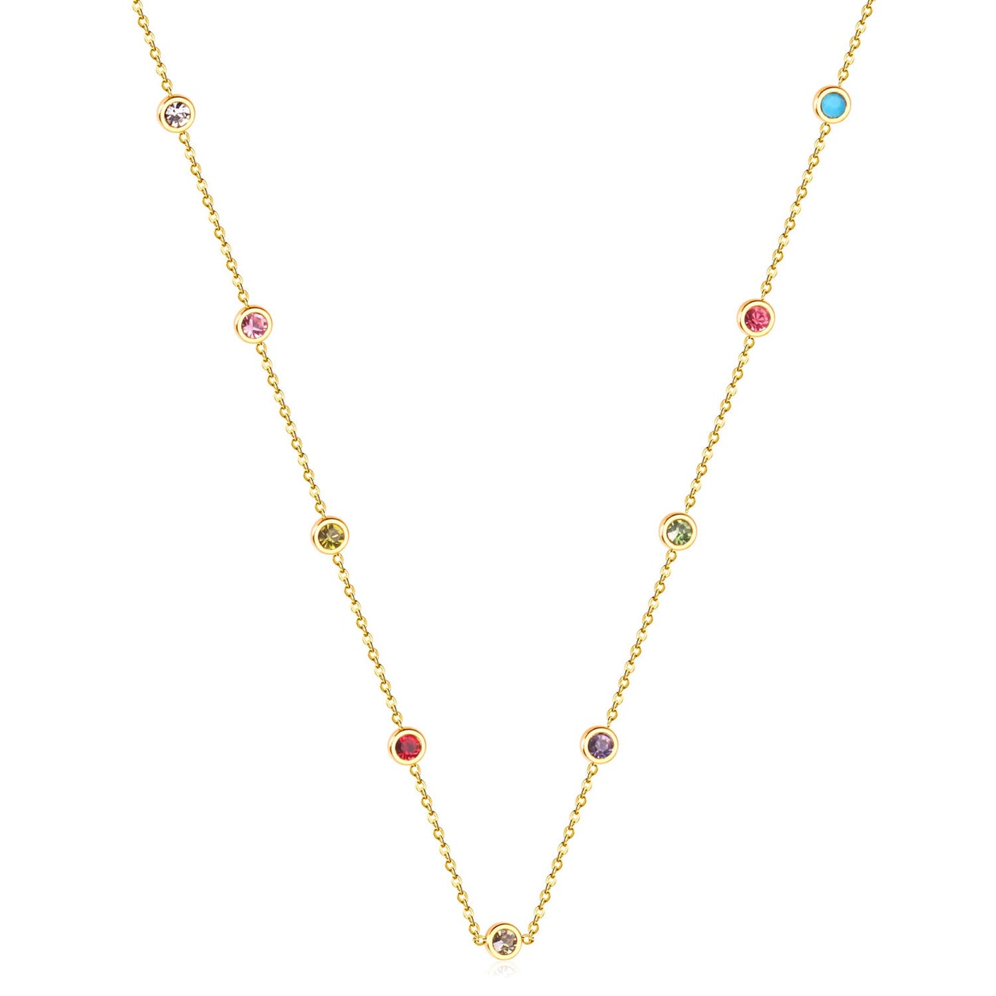 Round Pendant Necklace with Mixed Color Diamonds and White Diamonds 6mm 57+5cm