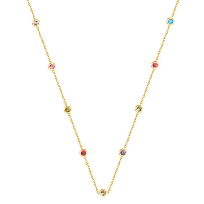 Round Pendant Necklace with Mixed Color Diamonds and White Diamonds 6mm 57+5cm