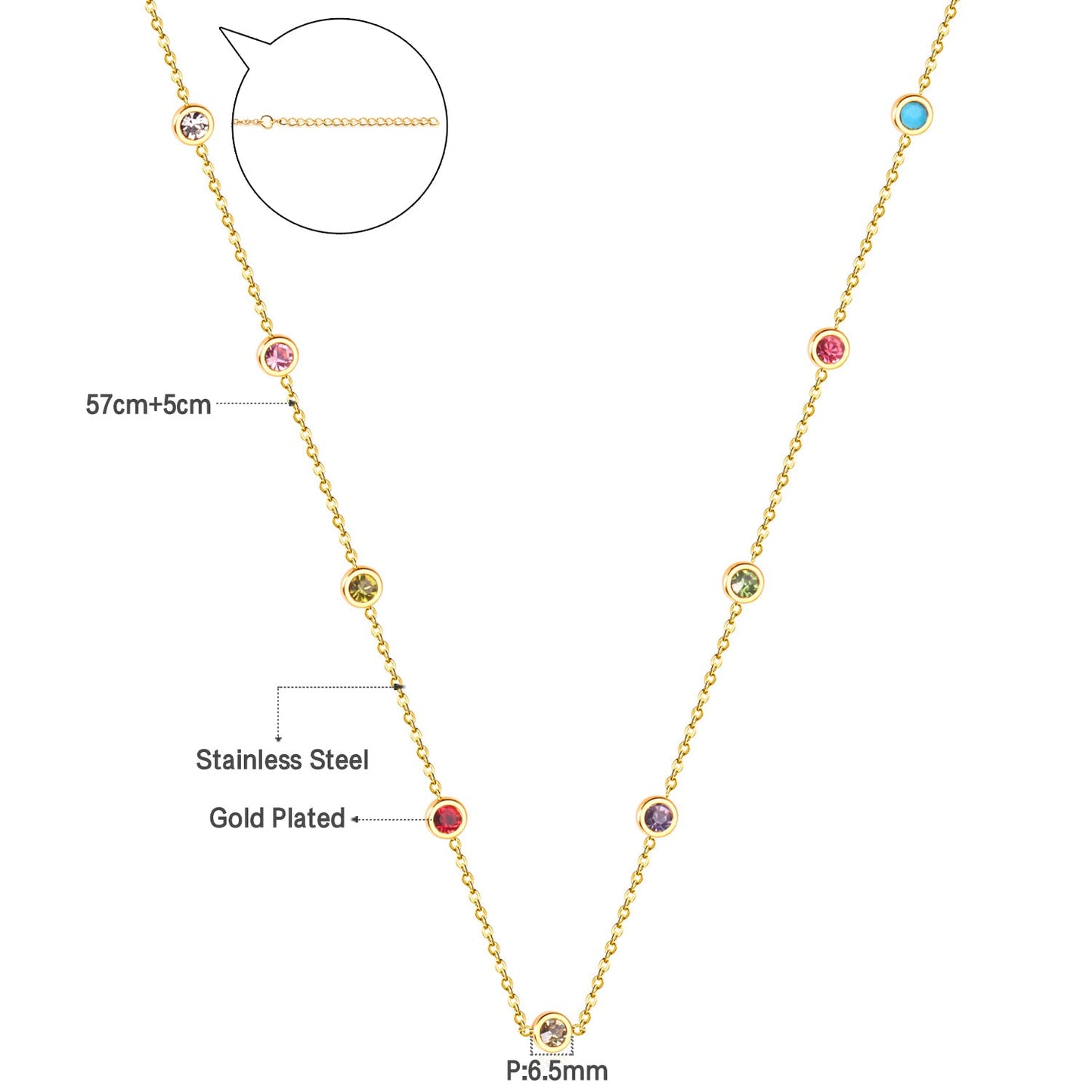 Round Pendant Necklace with Mixed Color Diamonds and White Diamonds 6mm 57+5cm