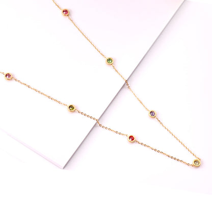 Round Pendant Necklace with Mixed Color Diamonds and White Diamonds 6mm 57+5cm