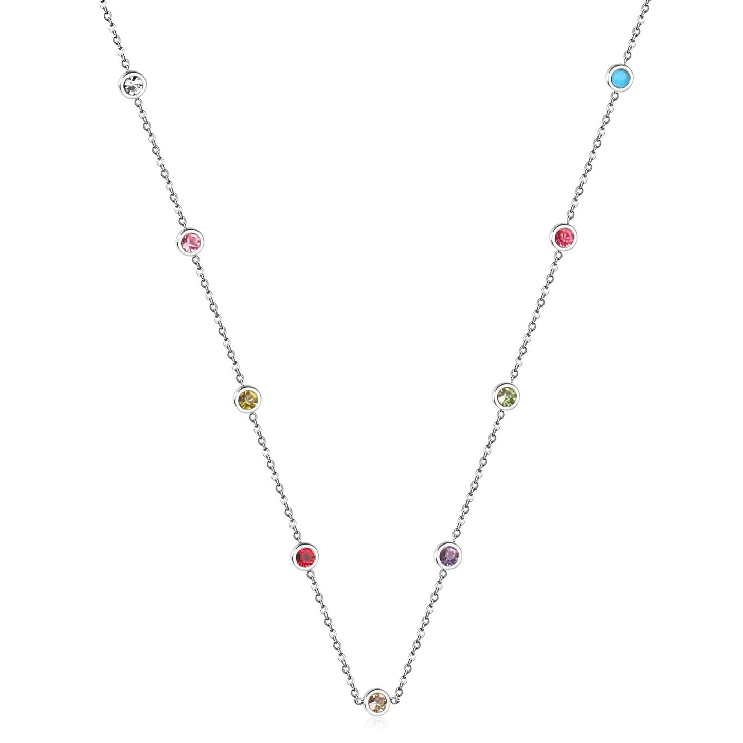 Round Pendant Necklace with Mixed Color Diamonds and White Diamonds 6mm 57+5cm