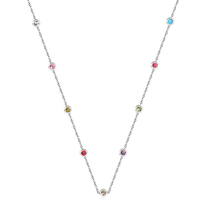 Round Pendant Necklace with Mixed Color Diamonds and White Diamonds 6mm 57+5cm
