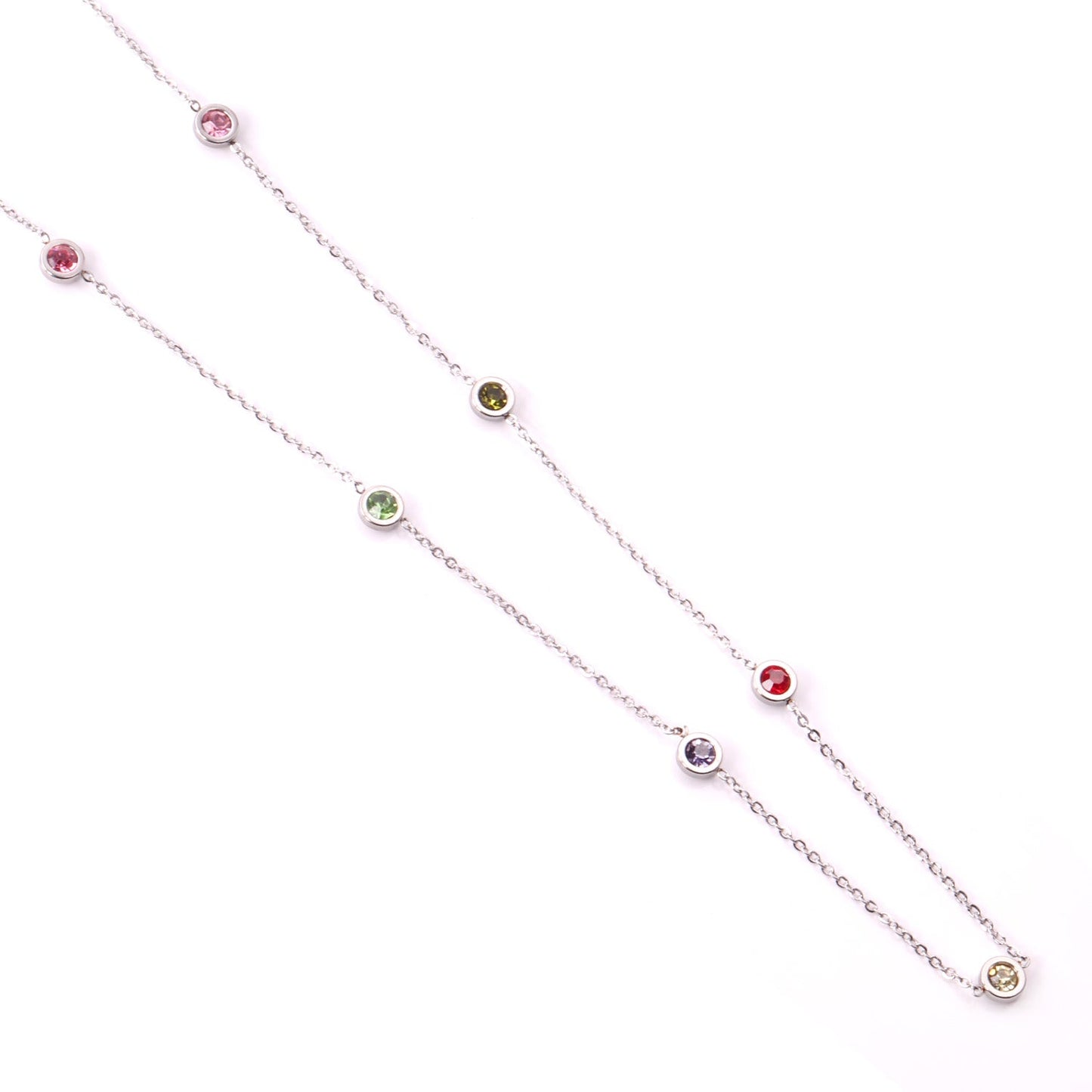 Round Pendant Necklace with Mixed Color Diamonds and White Diamonds 6mm 57+5cm