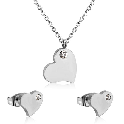 Hot Selling Heart Shaped Pendant CZ Necklace And Earrings Set In Jewelry For Women With Free Chain Jewellry Parts