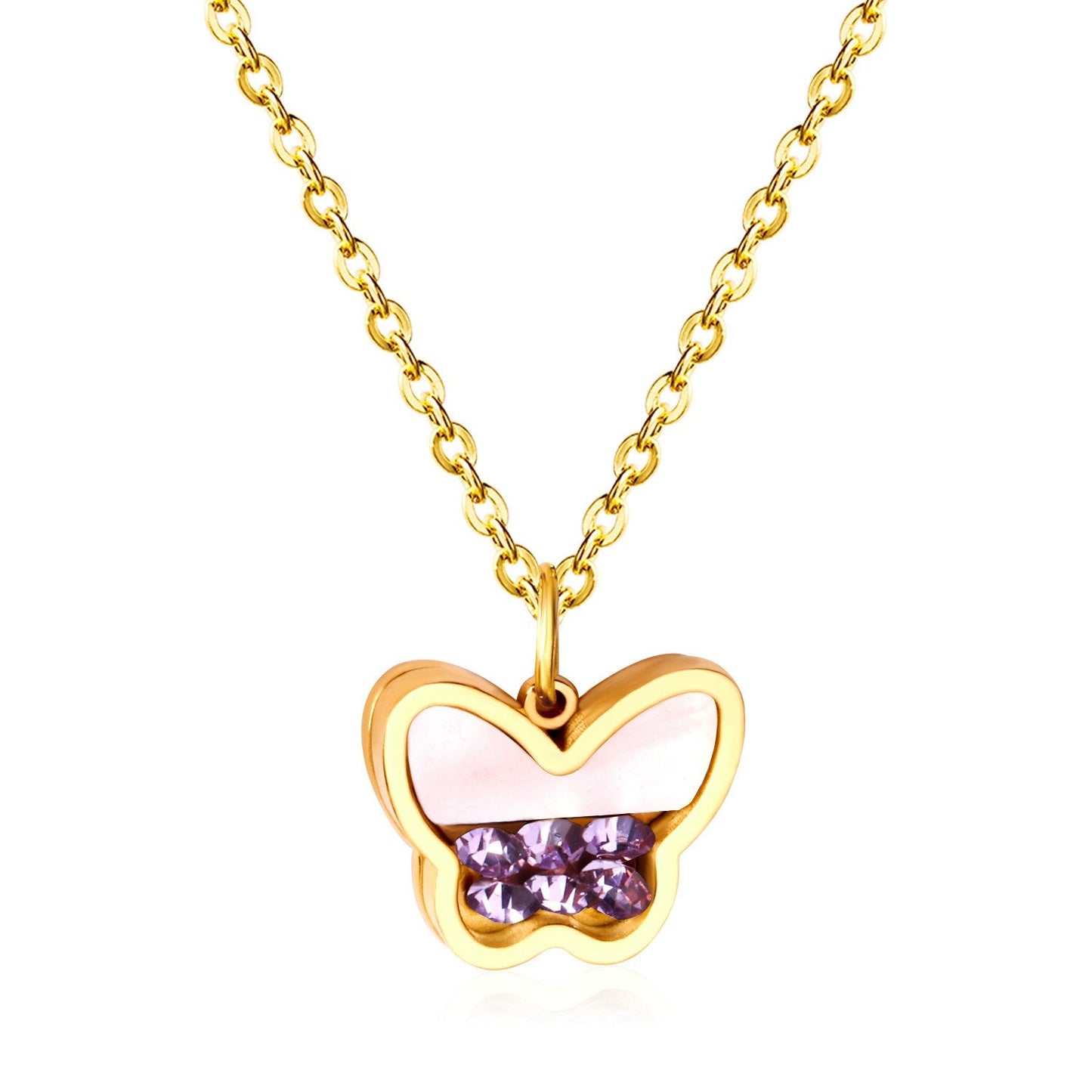 Butterfly CZ Shell Pendants Necklaces Women Gold Stainless Steel Link Chains Choker Necklace collares colar collier
