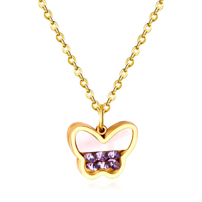 Butterfly CZ Shell Pendants Necklaces Women Gold Stainless Steel Link Chains Choker Necklace collares colar collier