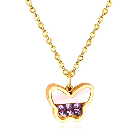 Butterfly CZ Shell Pendants Necklaces Women Gold Stainless Steel Link Chains Choker Necklace collares colar collier