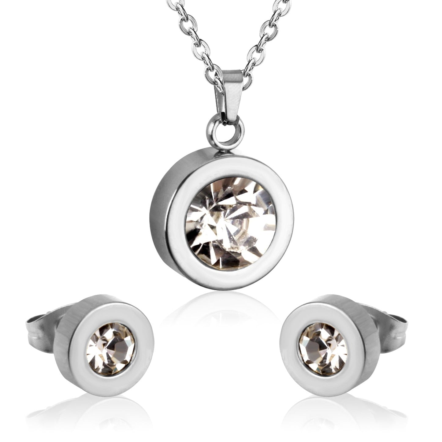 Stainless Steel Round Multi-color Pendant Necklace Earrings Sets For Women Indian Jewellry Accessories pendientes