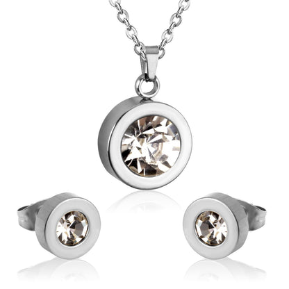 Stainless Steel Round Multi-color Pendant Necklace Earrings Sets For Women Indian Jewellry Accessories pendientes