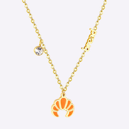 316L Stainless Steel Gold Bread Bus Vegetable Pendant Necklaces For Women With Free Chain Crystal Necklace collares