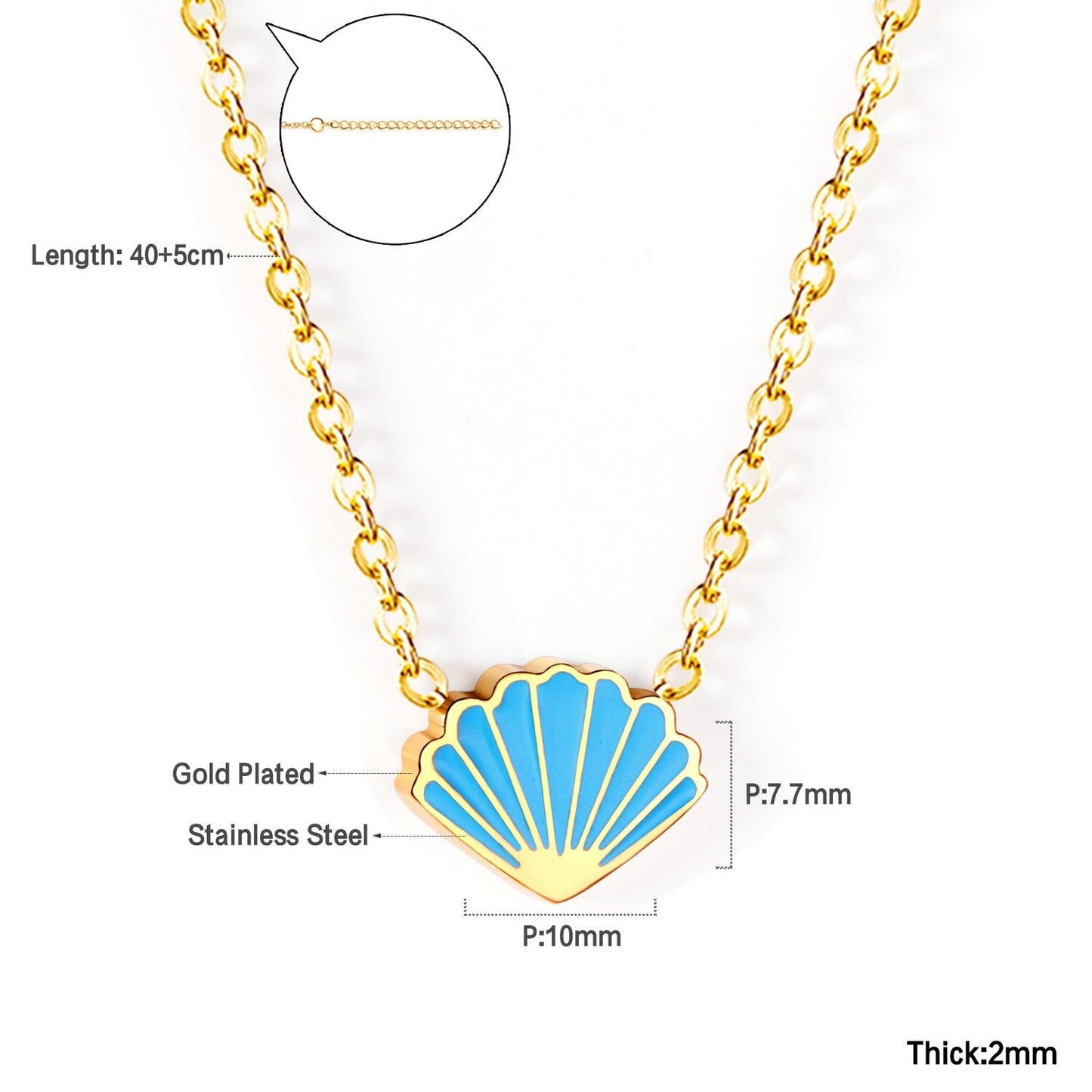 ASON Blue Shell Shape Pendant Necklace Stainless Steel Gold/Silver Color Chain for Women Men Fashion Jewelry Accessories