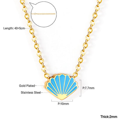 ASON Blue Shell Shape Pendant Necklace Stainless Steel Gold/Silver Color Chain for Women Men Fashion Jewelry Accessories